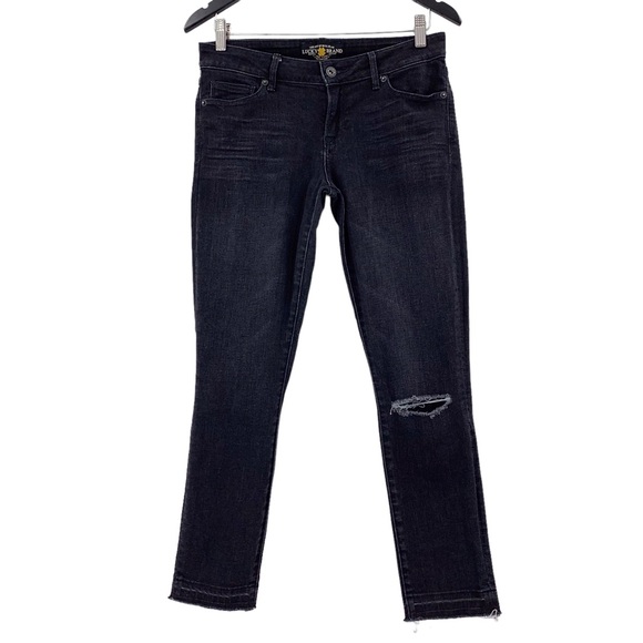 Lucky Brand Black Lolita Ankle Capri Mid Rise Distressed Raw Hem Jeans, 4 - Picture 5 of 15